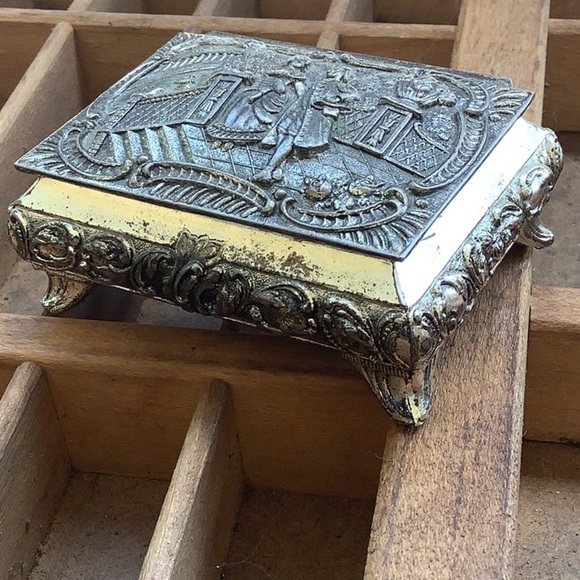 Antique Vintage Bundle Lot 3 Silver Cast Metal Jewelry Trinket Boxes - Picture 7 of 12